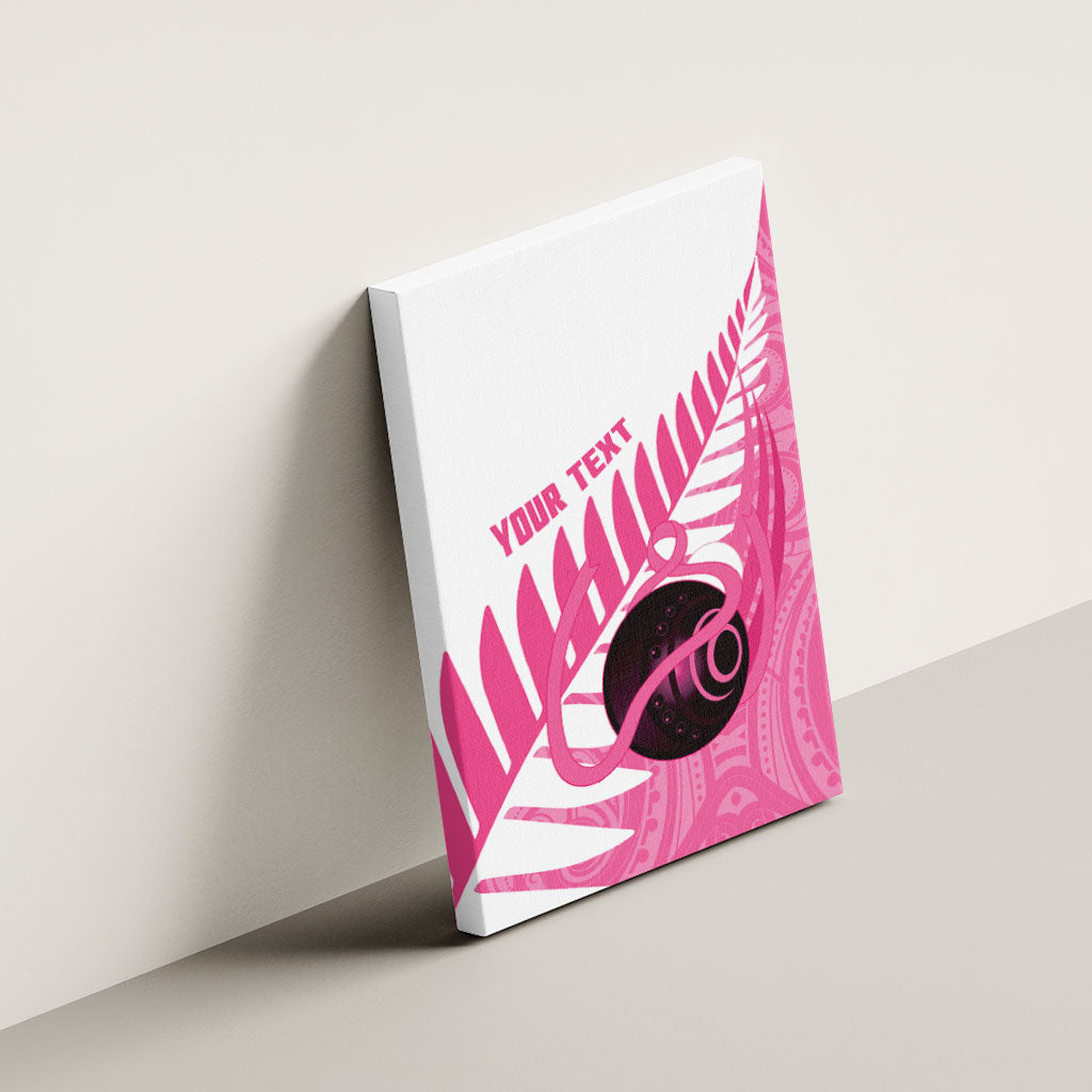New Zealand Lawn Bowls Breast Cancer Custom Canvas Wall Art Aotearoa Maori Silver Fern Pink Ribbon