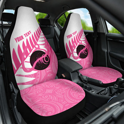 New Zealand Lawn Bowls Breast Cancer Custom Car Seat Cover Aotearoa Maori Silver Fern Pink Ribbon