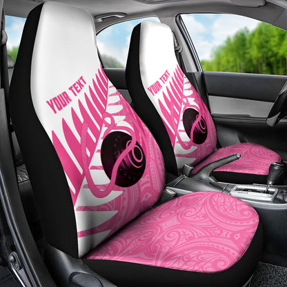 New Zealand Lawn Bowls Breast Cancer Custom Car Seat Cover Aotearoa Maori Silver Fern Pink Ribbon