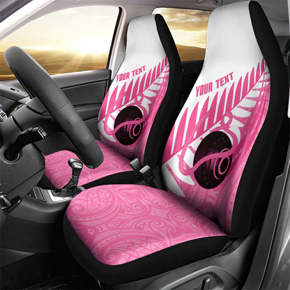 New Zealand Lawn Bowls Breast Cancer Custom Car Seat Cover Aotearoa Maori Silver Fern Pink Ribbon