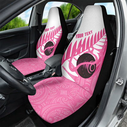 New Zealand Lawn Bowls Breast Cancer Custom Car Seat Cover Aotearoa Maori Silver Fern Pink Ribbon
