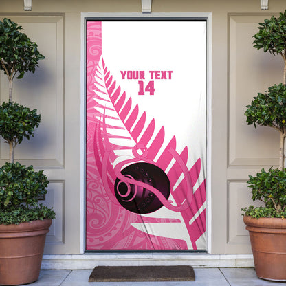 New Zealand Lawn Bowls Breast Cancer Custom Door Cover Aotearoa Maori Silver Fern Pink Ribbon