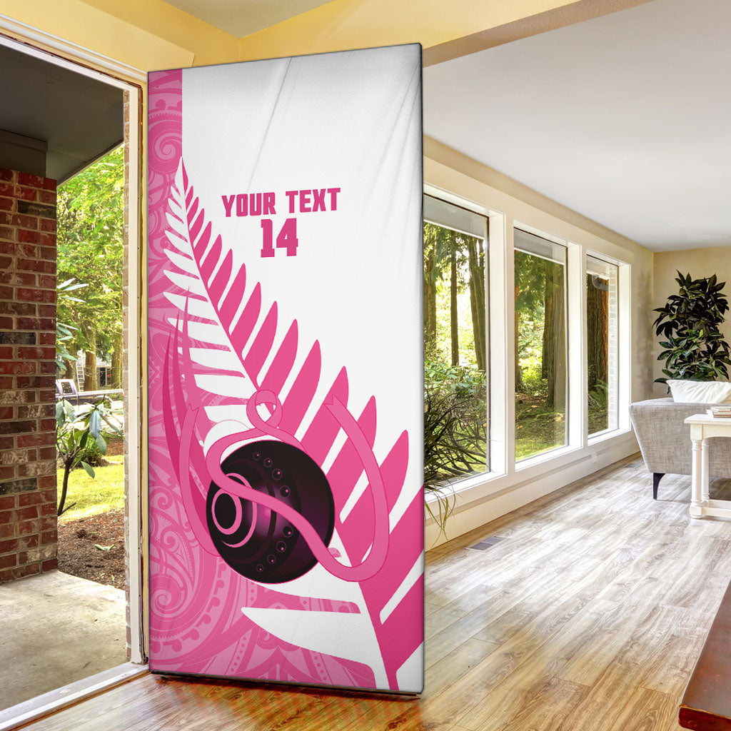 New Zealand Lawn Bowls Breast Cancer Custom Door Cover Aotearoa Maori Silver Fern Pink Ribbon