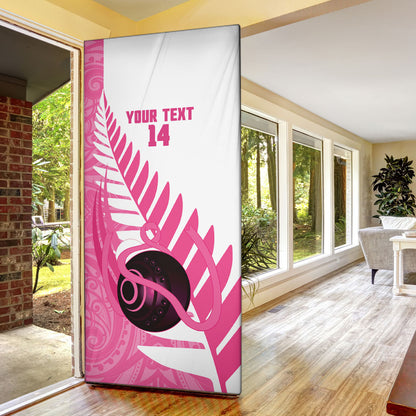 New Zealand Lawn Bowls Breast Cancer Custom Door Cover Aotearoa Maori Silver Fern Pink Ribbon
