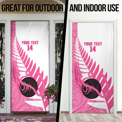 New Zealand Lawn Bowls Breast Cancer Custom Door Cover Aotearoa Maori Silver Fern Pink Ribbon