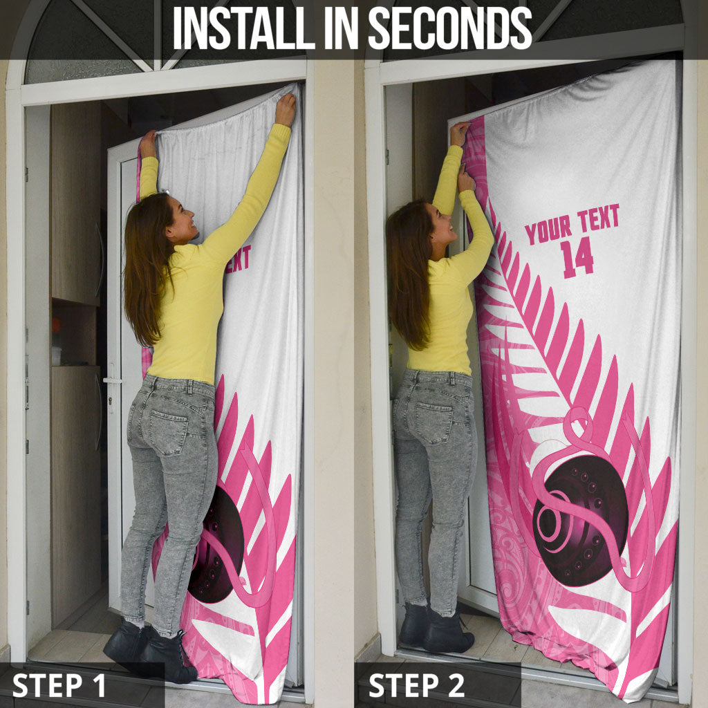 New Zealand Lawn Bowls Breast Cancer Custom Door Cover Aotearoa Maori Silver Fern Pink Ribbon