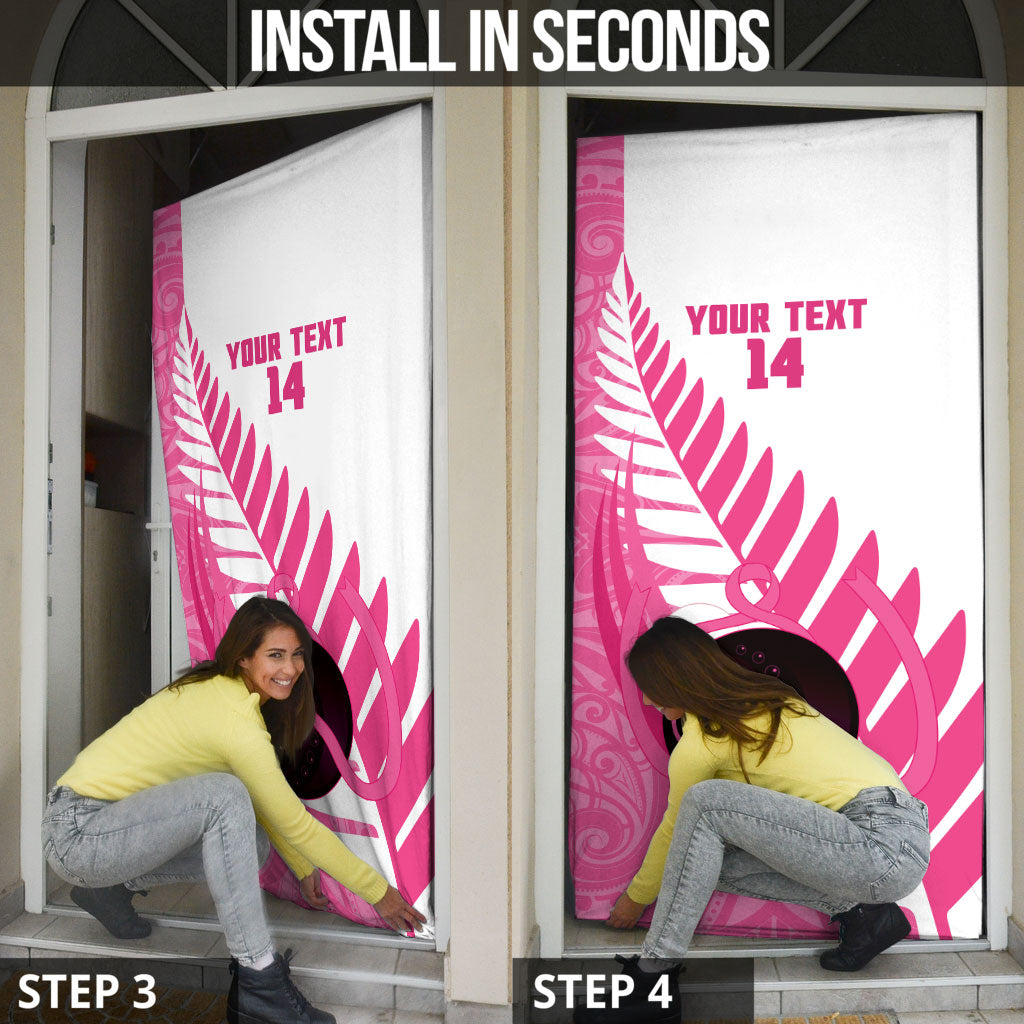 New Zealand Lawn Bowls Breast Cancer Custom Door Cover Aotearoa Maori Silver Fern Pink Ribbon