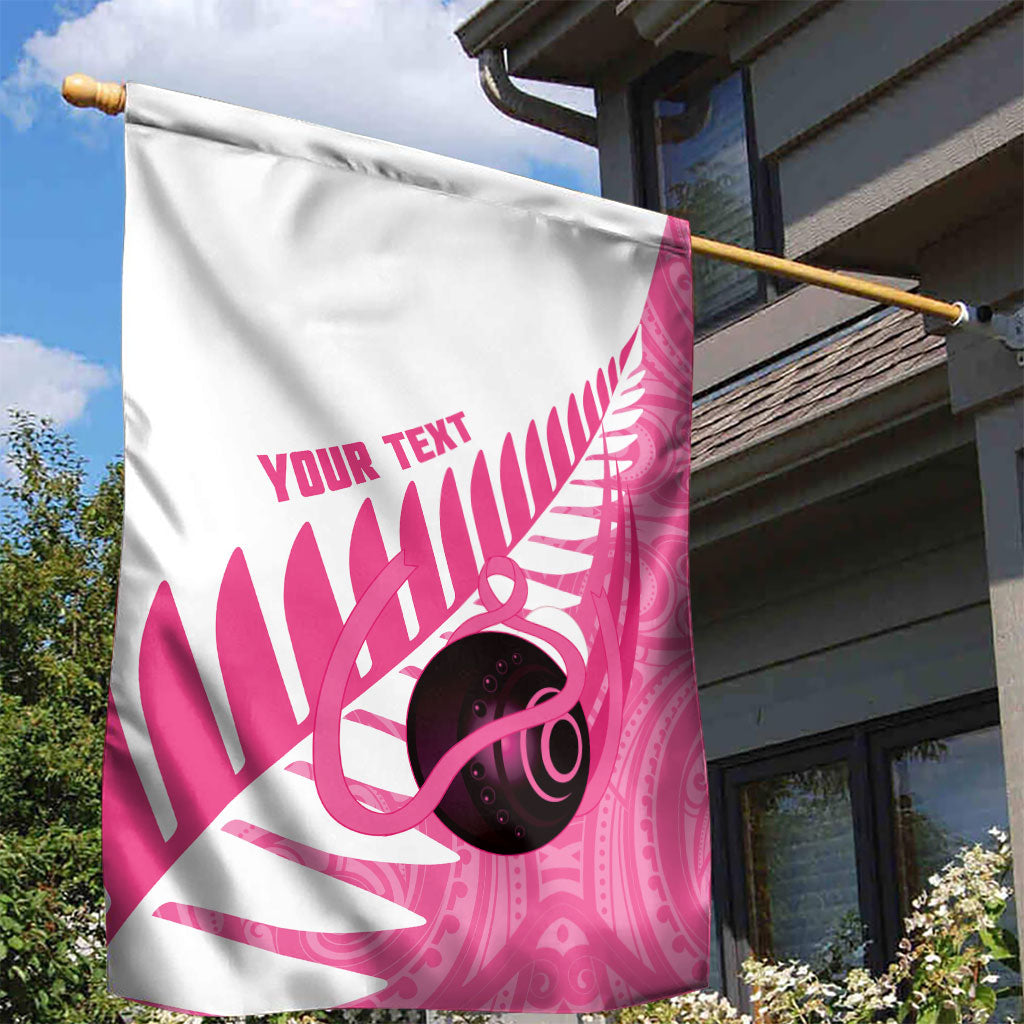 New Zealand Lawn Bowls Breast Cancer Custom Garden Flag Aotearoa Maori Silver Fern Pink Ribbon