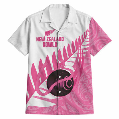 New Zealand Lawn Bowls Breast Cancer Custom Hawaiian Shirt Aotearoa Maori Silver Fern Pink Ribbon