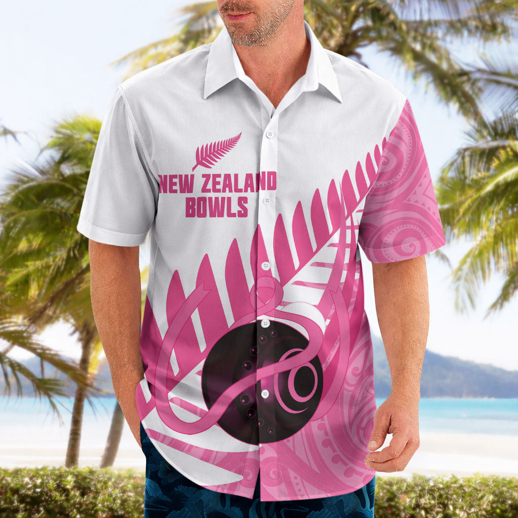 New Zealand Lawn Bowls Breast Cancer Custom Hawaiian Shirt Aotearoa Maori Silver Fern Pink Ribbon