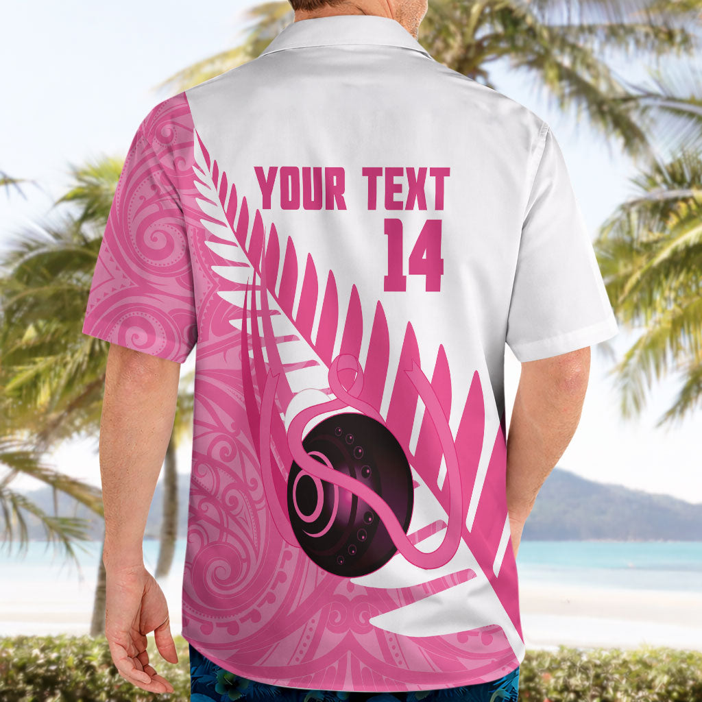 New Zealand Lawn Bowls Breast Cancer Custom Hawaiian Shirt Aotearoa Maori Silver Fern Pink Ribbon