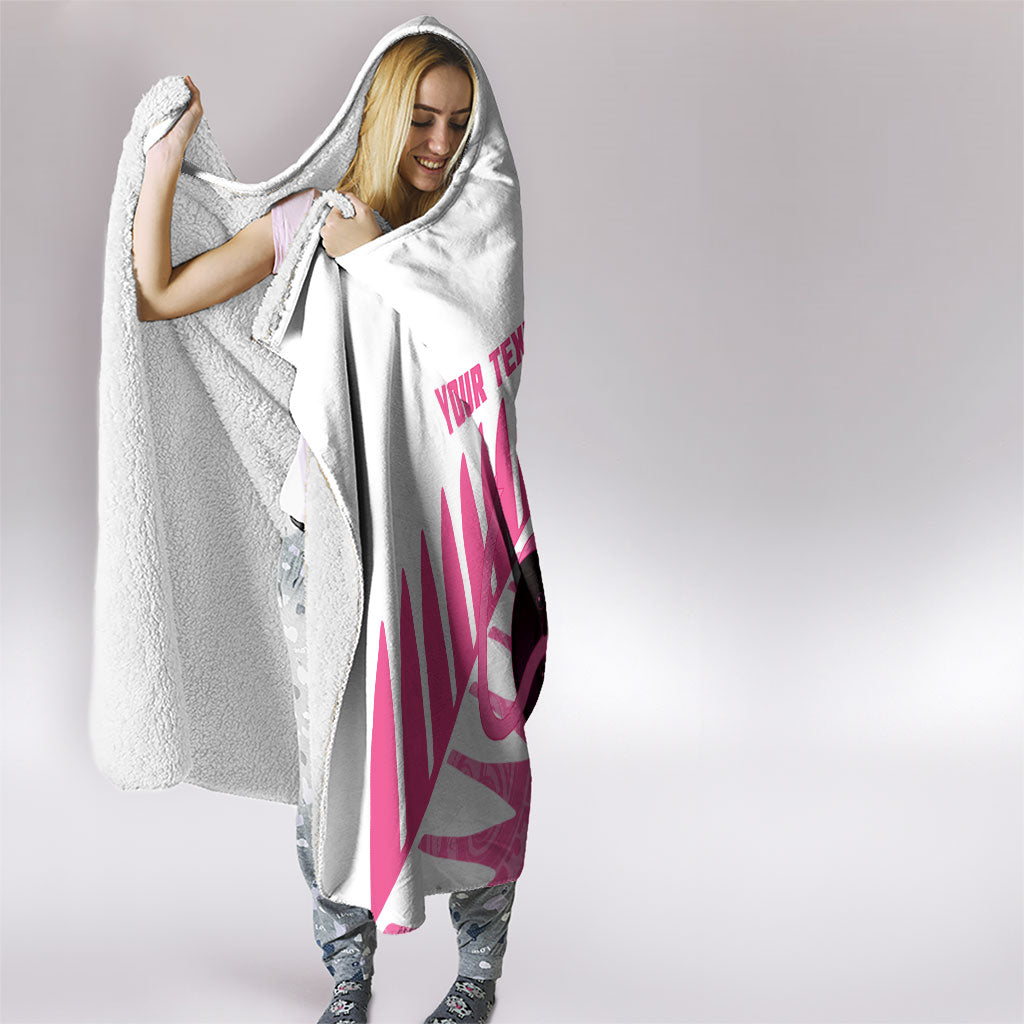 New Zealand Lawn Bowls Breast Cancer Custom Hooded Blanket Aotearoa Maori Silver Fern Pink Ribbon