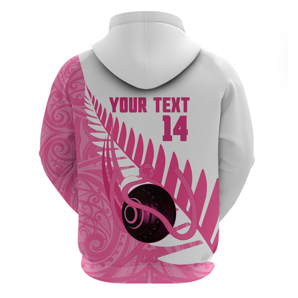 New Zealand Lawn Bowls Breast Cancer Custom Hoodie Aotearoa Maori Silver Fern Pink Ribbon