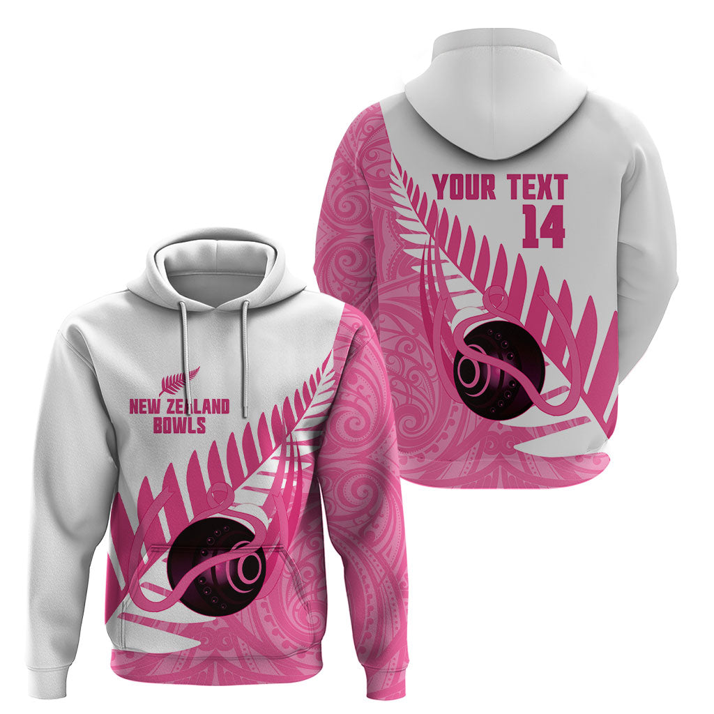 New Zealand Lawn Bowls Breast Cancer Custom Hoodie Aotearoa Maori Silver Fern Pink Ribbon