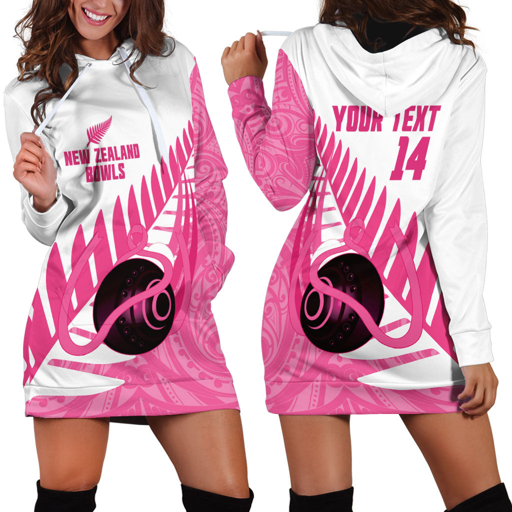New Zealand Lawn Bowls Breast Cancer Custom Hoodie Dress Aotearoa Maori Silver Fern Pink Ribbon