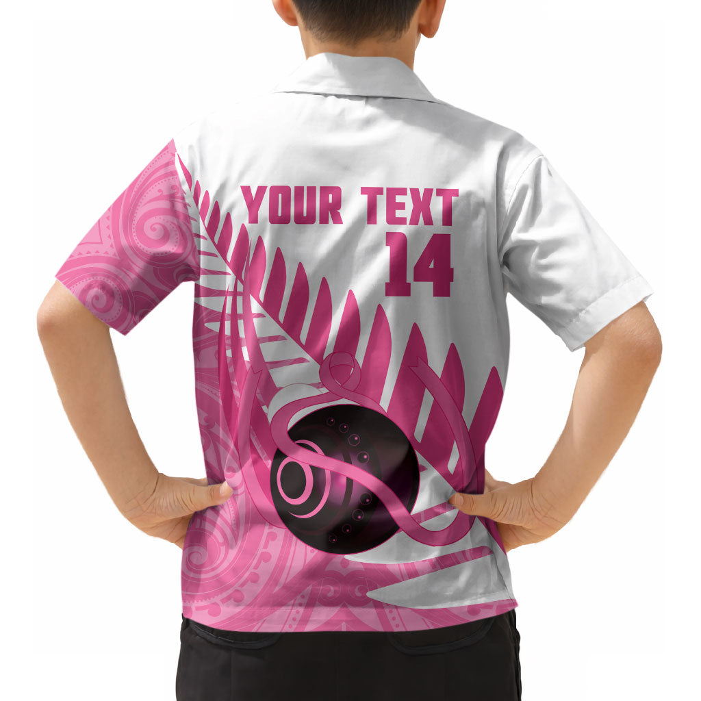 New Zealand Lawn Bowls Breast Cancer Custom Kid Hawaiian Shirt Aotearoa Maori Silver Fern Pink Ribbon