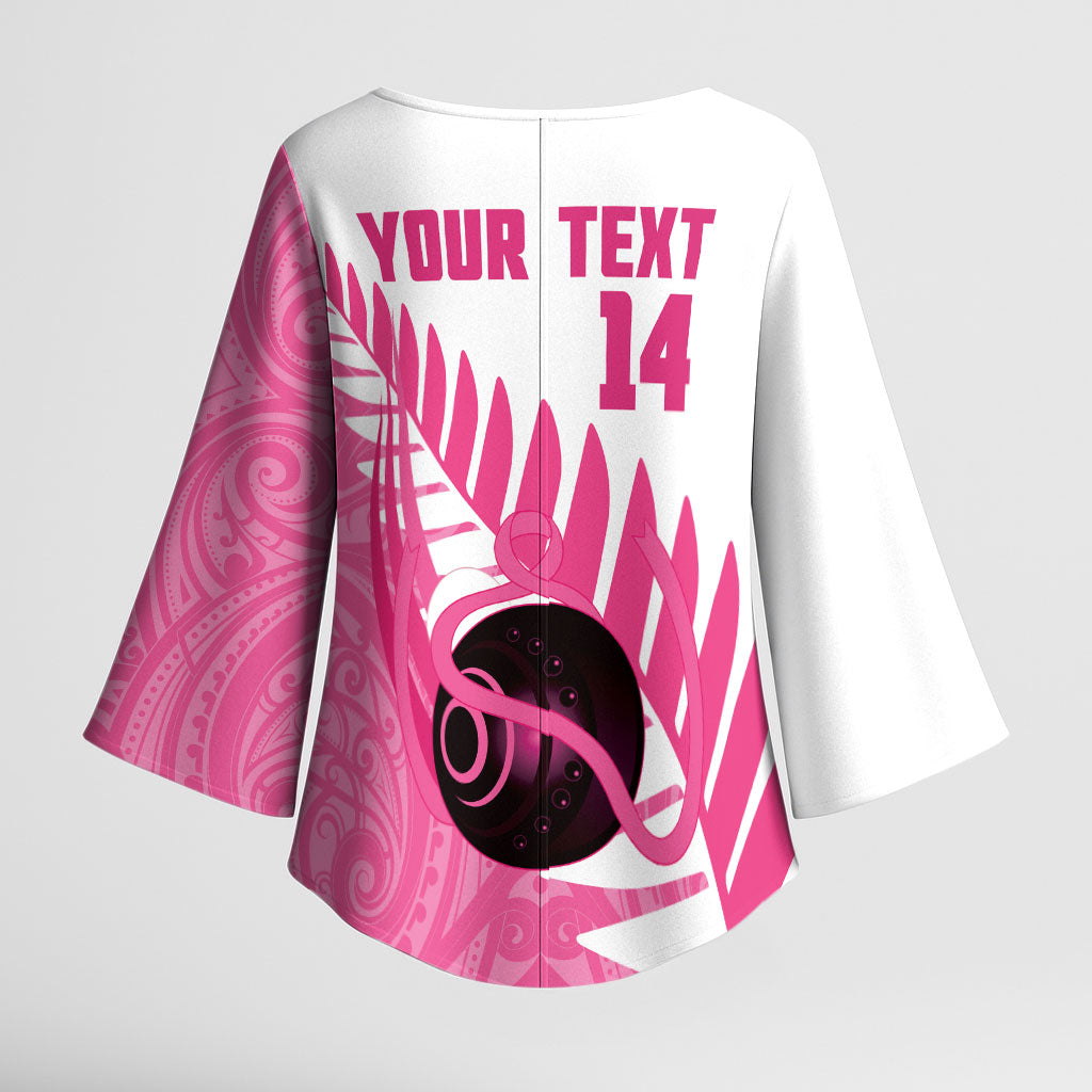 New Zealand Lawn Bowls Breast Cancer Custom Kimono Sleeve Blouse Aotearoa Maori Silver Fern Pink Ribbon