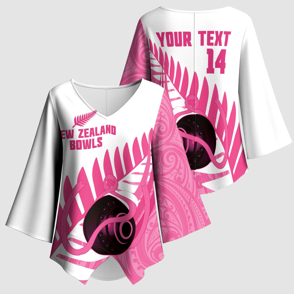 New Zealand Lawn Bowls Breast Cancer Custom Kimono Sleeve Blouse Aotearoa Maori Silver Fern Pink Ribbon