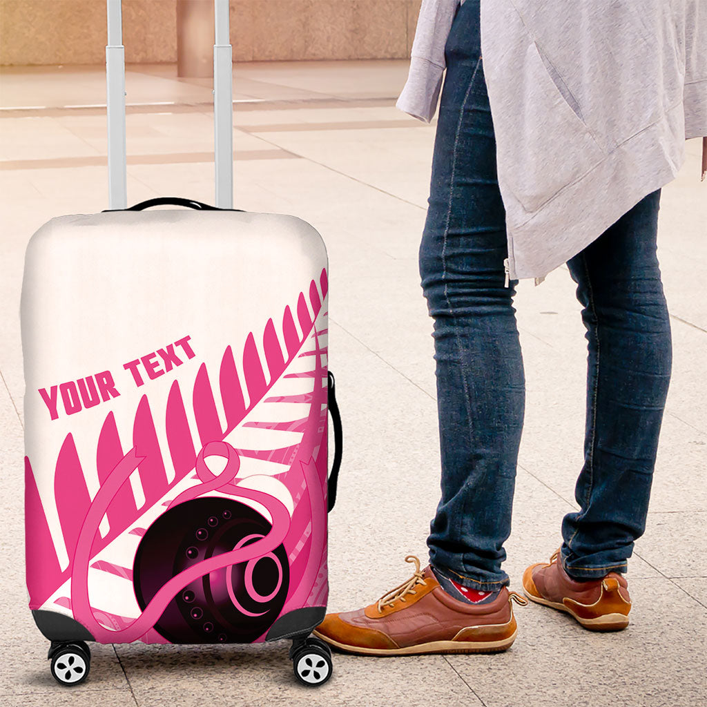 New Zealand Lawn Bowls Breast Cancer Custom Luggage Cover Aotearoa Maori Silver Fern Pink Ribbon