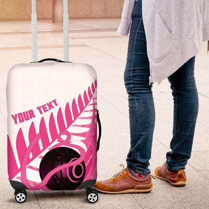 New Zealand Lawn Bowls Breast Cancer Custom Luggage Cover Aotearoa Maori Silver Fern Pink Ribbon
