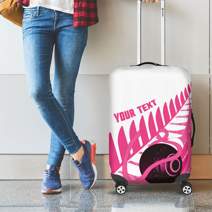 New Zealand Lawn Bowls Breast Cancer Custom Luggage Cover Aotearoa Maori Silver Fern Pink Ribbon