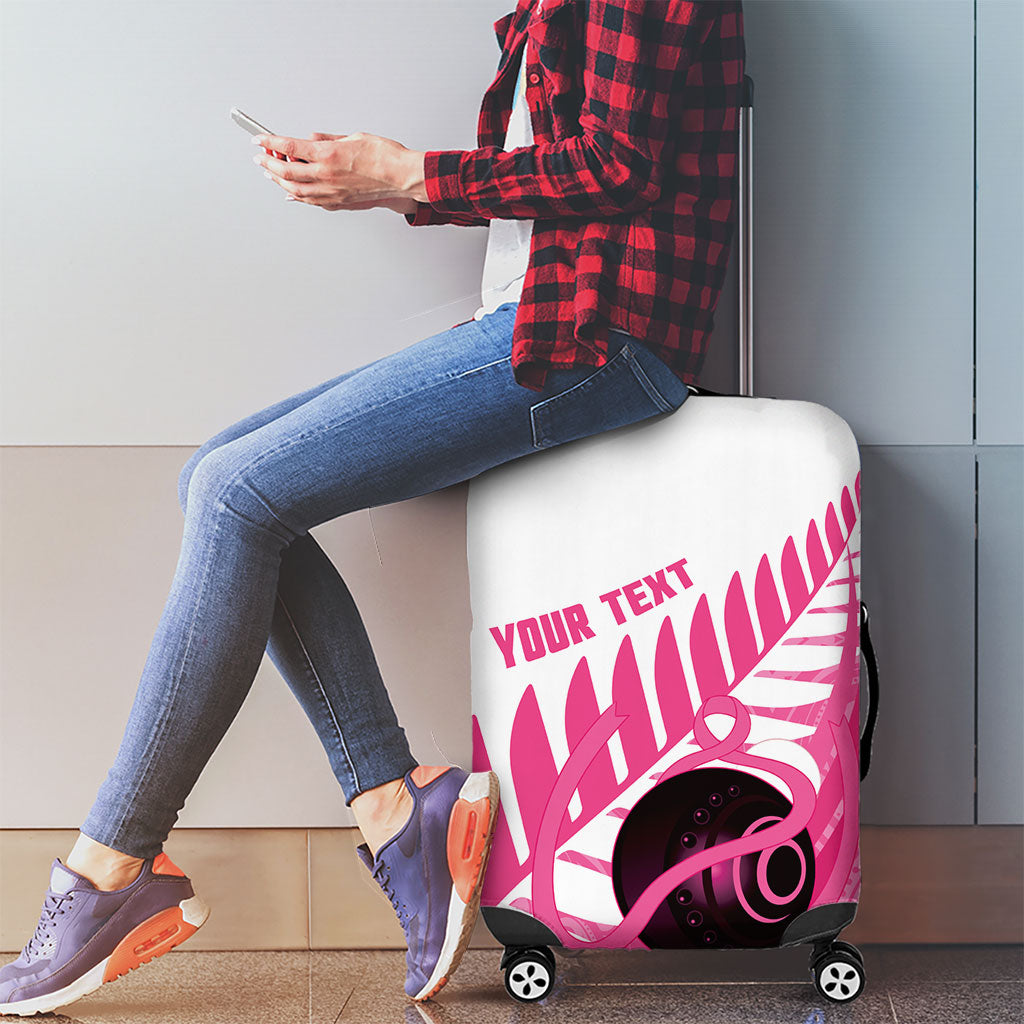 New Zealand Lawn Bowls Breast Cancer Custom Luggage Cover Aotearoa Maori Silver Fern Pink Ribbon