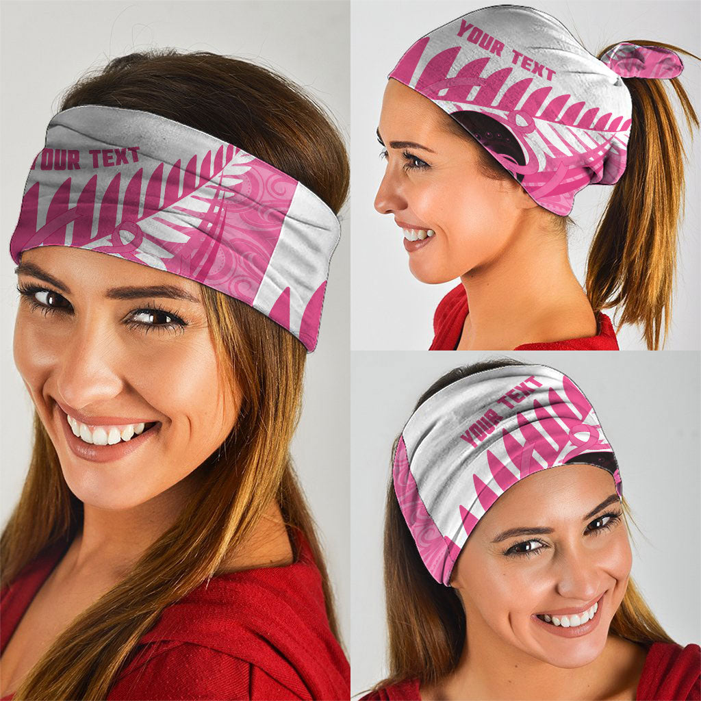 New Zealand Lawn Bowls Breast Cancer Custom Neck Gaiter Aotearoa Maori Silver Fern Pink Ribbon