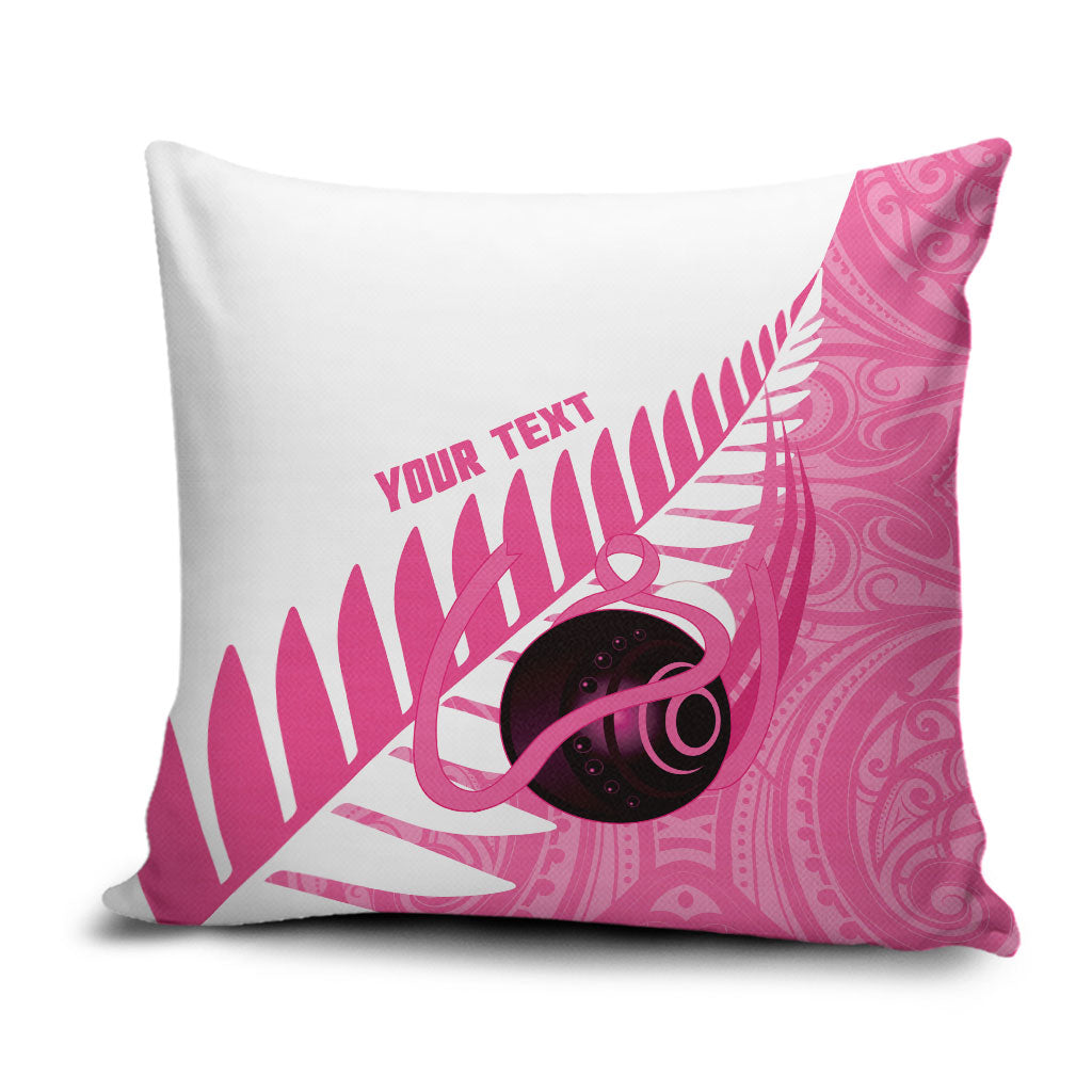New Zealand Lawn Bowls Breast Cancer Custom Pillow Cover Aotearoa Maori Silver Fern Pink Ribbon