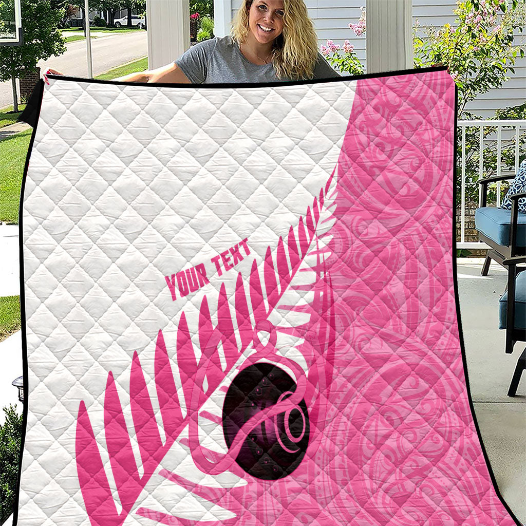 New Zealand Lawn Bowls Breast Cancer Custom Quilt Aotearoa Maori Silver Fern Pink Ribbon