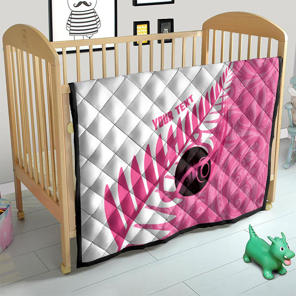 New Zealand Lawn Bowls Breast Cancer Custom Quilt Aotearoa Maori Silver Fern Pink Ribbon