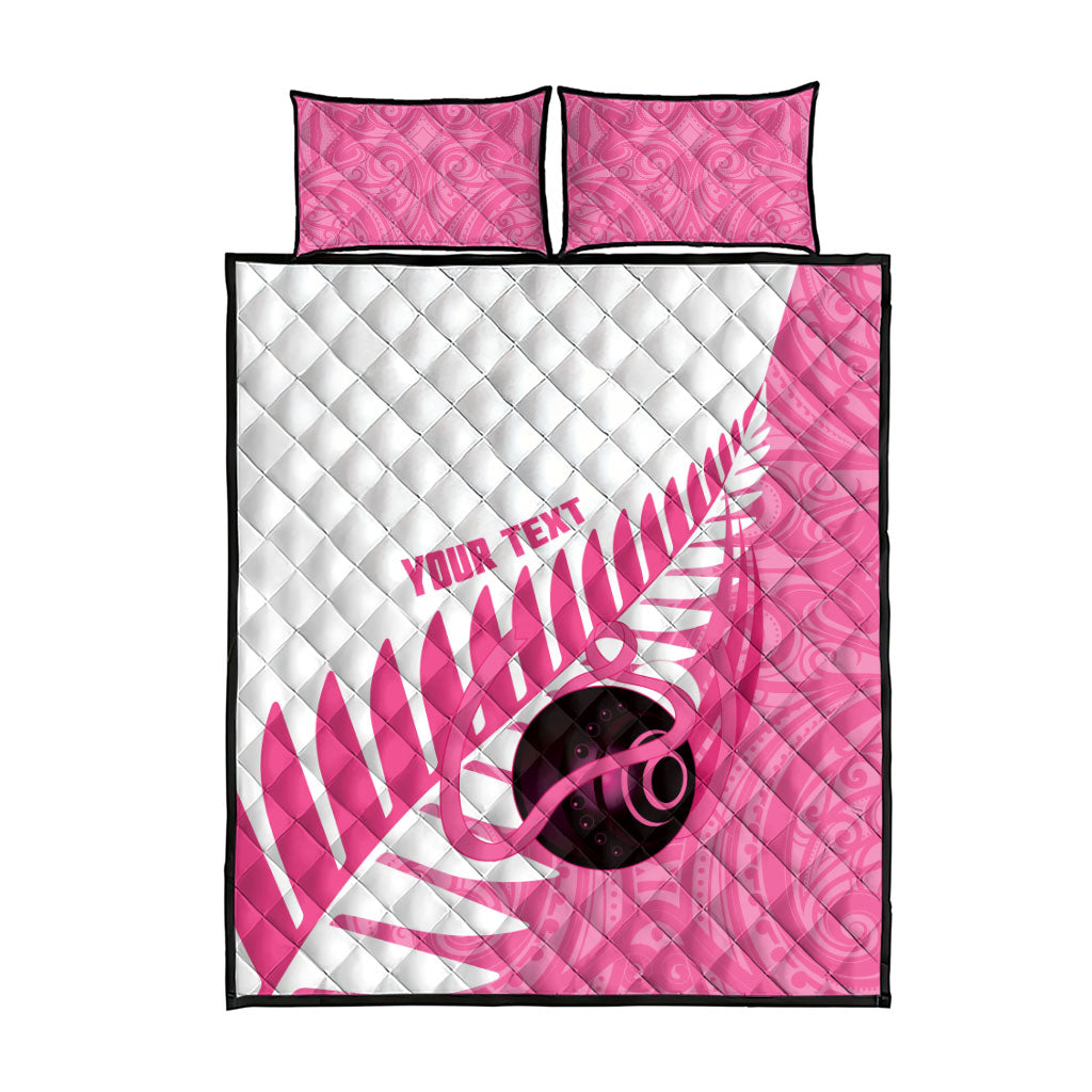 New Zealand Lawn Bowls Breast Cancer Custom Quilt Bed Set Aotearoa Maori Silver Fern Pink Ribbon