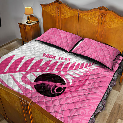 New Zealand Lawn Bowls Breast Cancer Custom Quilt Bed Set Aotearoa Maori Silver Fern Pink Ribbon
