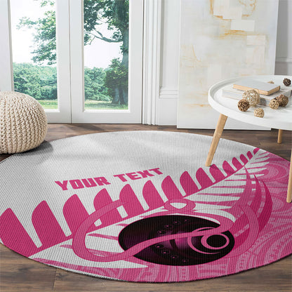 New Zealand Lawn Bowls Breast Cancer Custom Round Carpet Aotearoa Maori Silver Fern Pink Ribbon