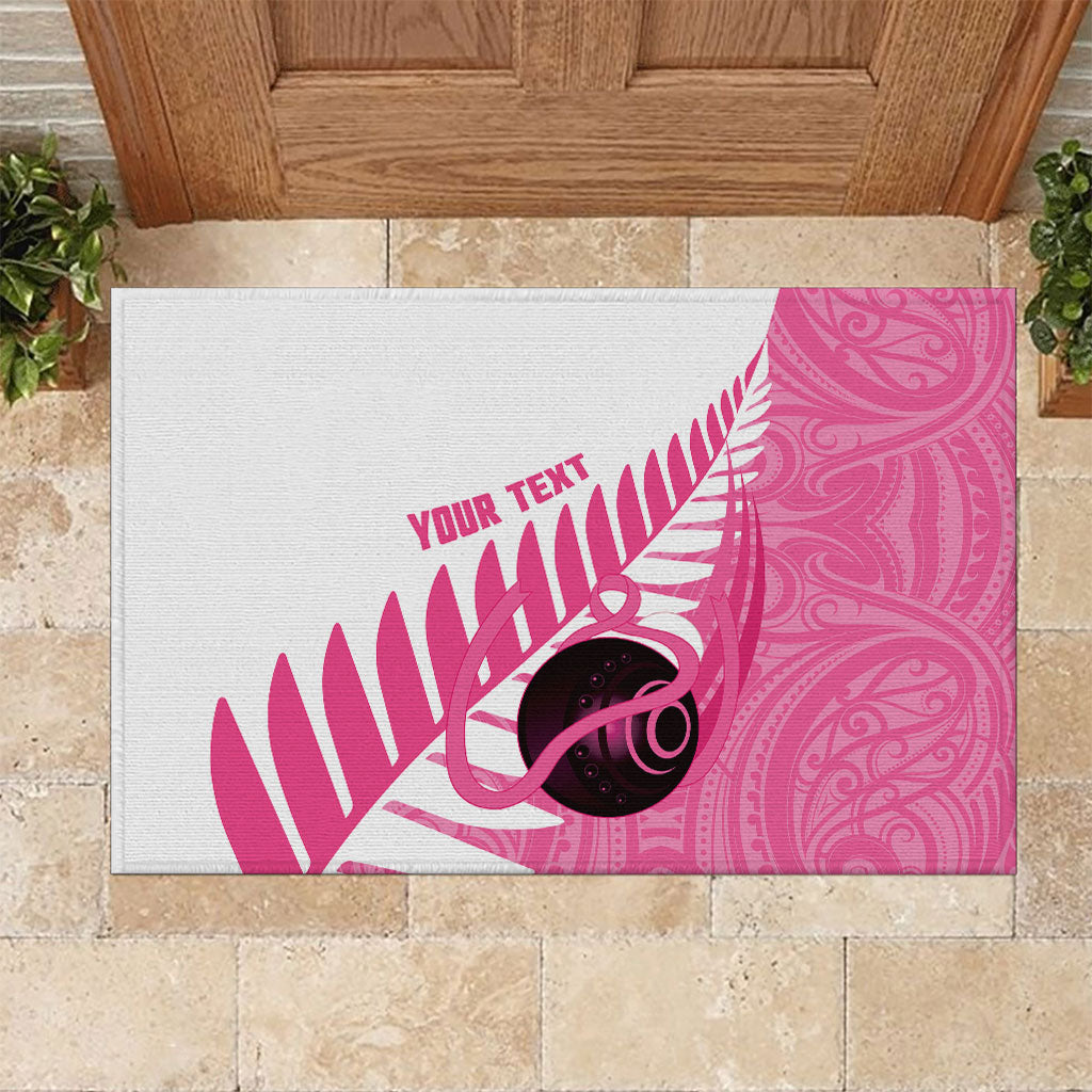 New Zealand Lawn Bowls Breast Cancer Custom Rubber Doormat Aotearoa Maori Silver Fern Pink Ribbon