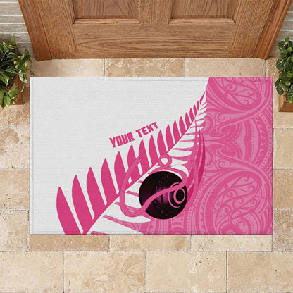 New Zealand Lawn Bowls Breast Cancer Custom Rubber Doormat Aotearoa Maori Silver Fern Pink Ribbon