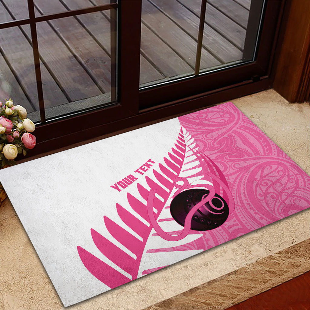 New Zealand Lawn Bowls Breast Cancer Custom Rubber Doormat Aotearoa Maori Silver Fern Pink Ribbon