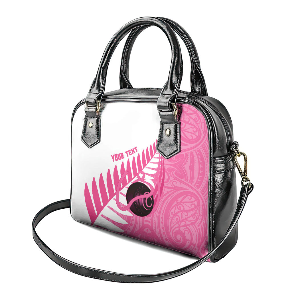 New Zealand Lawn Bowls Breast Cancer Custom Shoulder Handbag Aotearoa Maori Silver Fern Pink Ribbon