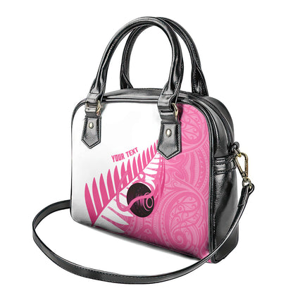 New Zealand Lawn Bowls Breast Cancer Custom Shoulder Handbag Aotearoa Maori Silver Fern Pink Ribbon