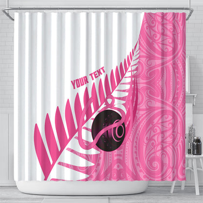 New Zealand Lawn Bowls Breast Cancer Custom Shower Curtain Aotearoa Maori Silver Fern Pink Ribbon