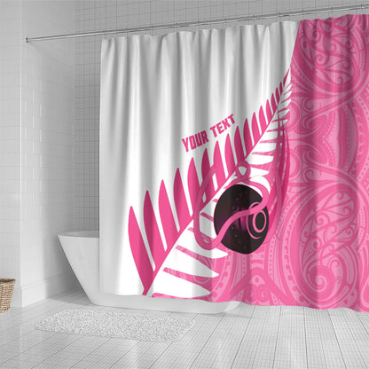 New Zealand Lawn Bowls Breast Cancer Custom Shower Curtain Aotearoa Maori Silver Fern Pink Ribbon