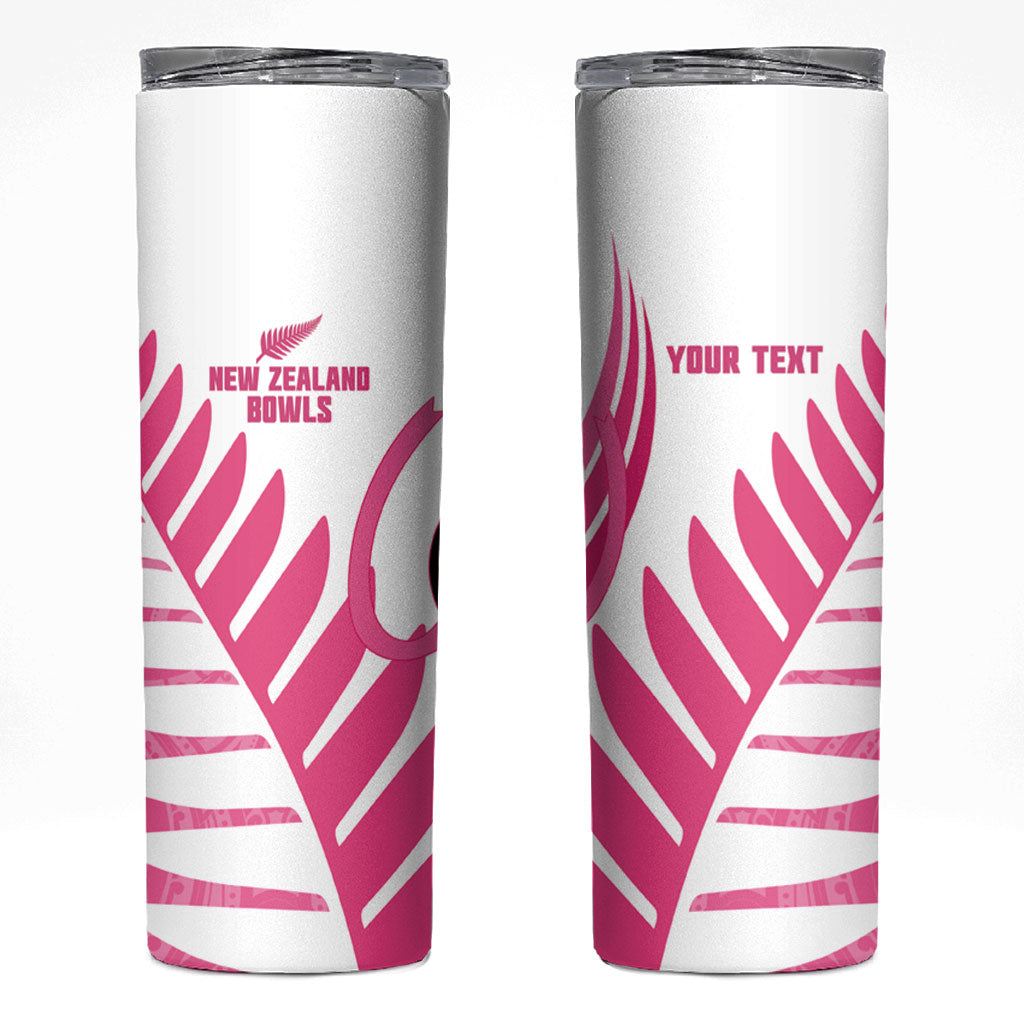New Zealand Lawn Bowls Breast Cancer Custom Skinny Tumbler Aotearoa Maori Silver Fern Pink Ribbon