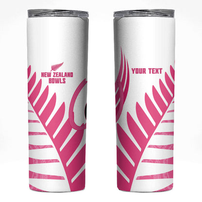 New Zealand Lawn Bowls Breast Cancer Custom Skinny Tumbler Aotearoa Maori Silver Fern Pink Ribbon