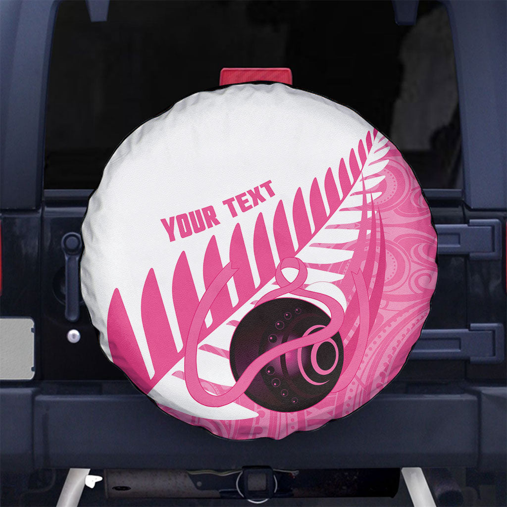 New Zealand Lawn Bowls Breast Cancer Custom Spare Tire Cover Aotearoa Maori Silver Fern Pink Ribbon