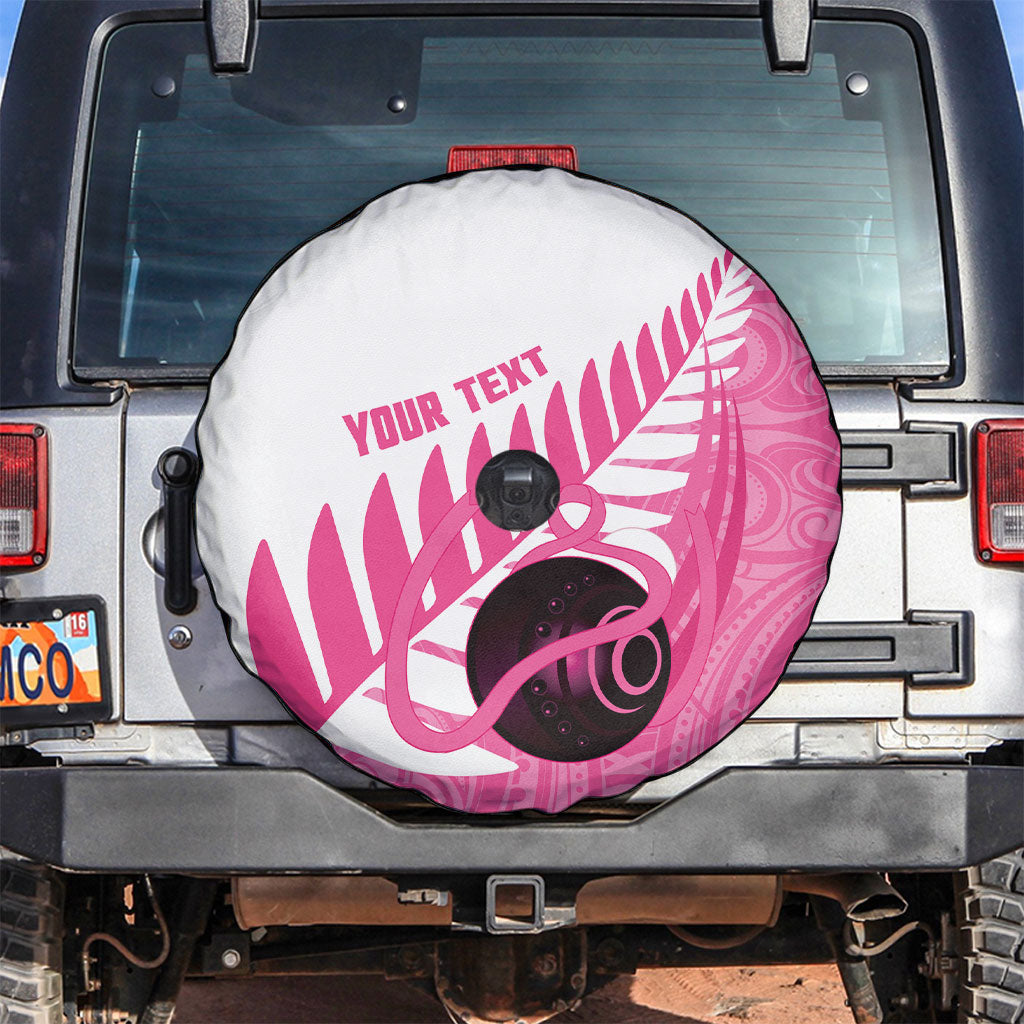 New Zealand Lawn Bowls Breast Cancer Custom Spare Tire Cover Aotearoa Maori Silver Fern Pink Ribbon
