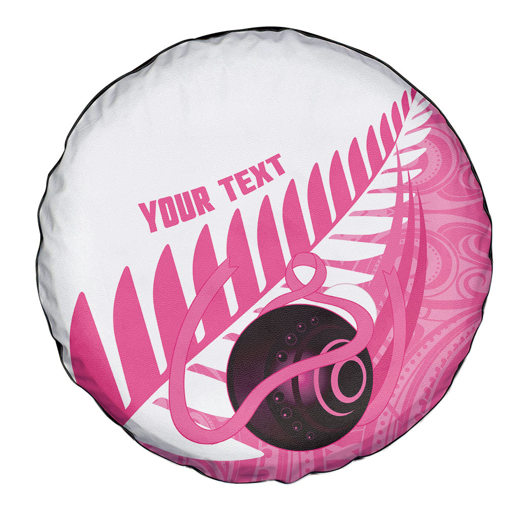 New Zealand Lawn Bowls Breast Cancer Custom Spare Tire Cover Aotearoa Maori Silver Fern Pink Ribbon