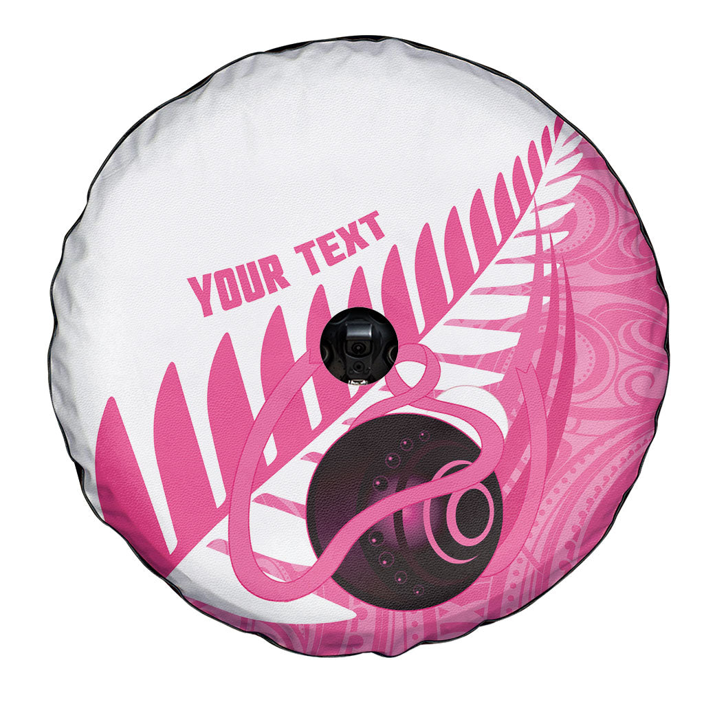New Zealand Lawn Bowls Breast Cancer Custom Spare Tire Cover Aotearoa Maori Silver Fern Pink Ribbon