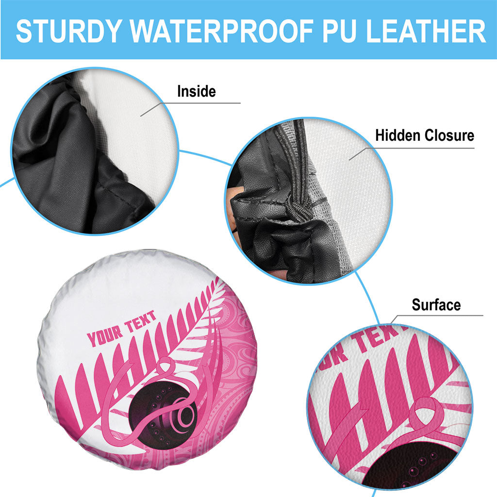 New Zealand Lawn Bowls Breast Cancer Custom Spare Tire Cover Aotearoa Maori Silver Fern Pink Ribbon