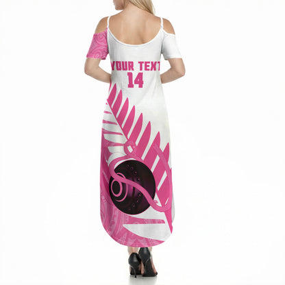 New Zealand Lawn Bowls Breast Cancer Custom Summer Maxi Dress Aotearoa Maori Silver Fern Pink Ribbon