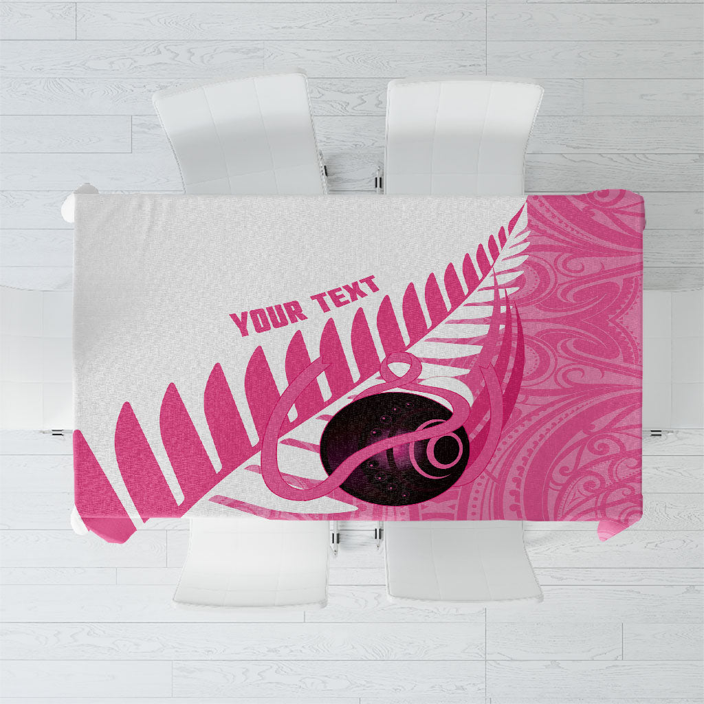 New Zealand Lawn Bowls Breast Cancer Custom Tablecloth Aotearoa Maori Silver Fern Pink Ribbon