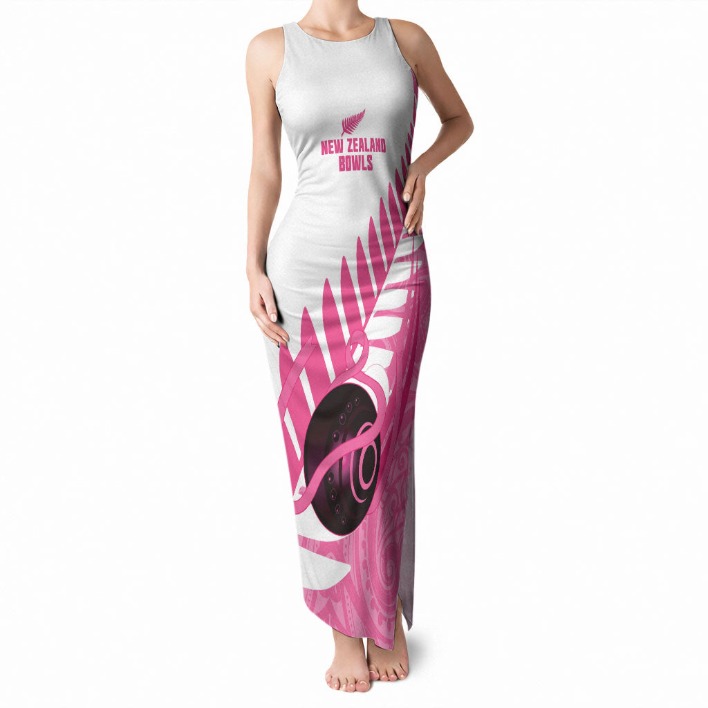 New Zealand Lawn Bowls Breast Cancer Custom Tank Maxi Dress Aotearoa Maori Silver Fern Pink Ribbon